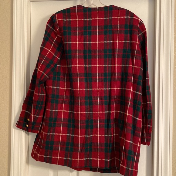 Vintage Protégé Saks Fifth Avenue Red and Green Plaid wool pantsuit with belt - Picture 8 of 12